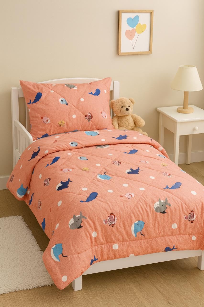WARISI Kiddo Galaxy Single Comforter Soft & Lightweight Quilt for All Seasons | Kid's Single Blanket for Boys & Girls | Ultra-Comfortable Reversible Duvet/Quilt 60X90 Inches. (Peach Fish)-image-23