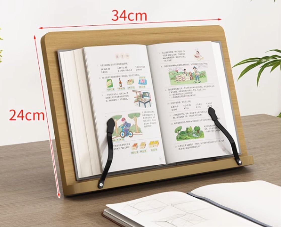 Stojak na Książkę Kucharską Kuchnia Rzemieślnicza Kuchnia Przemysłowa Metalowy Drewniany Stojak Na Książkę Kucharską I Uchwyt Na Tablet Stojak do Czytania na Blat(24 * 24 * 34cm)