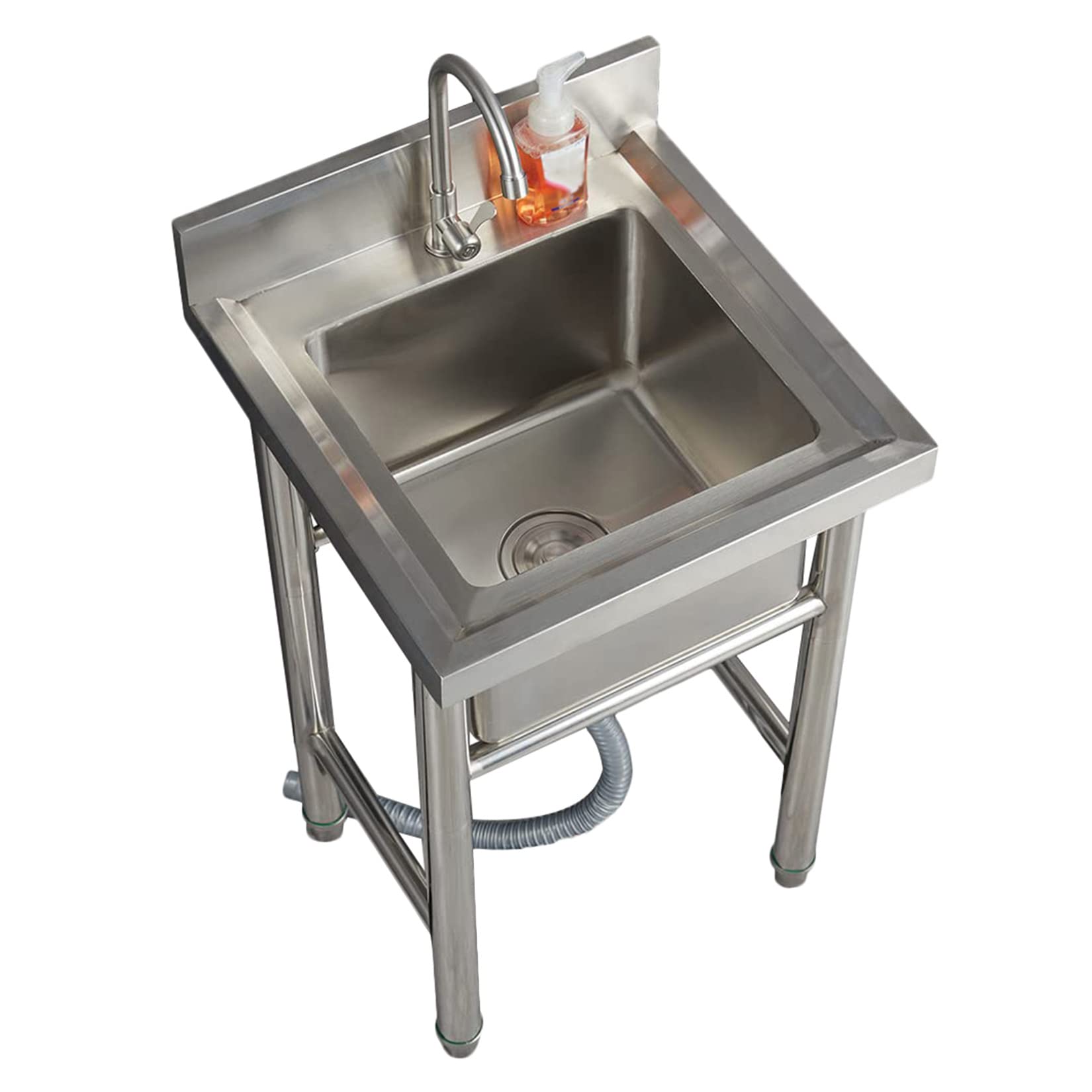HCZKIUJY Kitchen Utility Sink,Single Bowl 1 Compartment Commercial Kitchen Sink, 304 Stainless Steel Freestanding Prep & Utility Sink with Faucet, for Indoor + Outdoor (50x50x80cm)