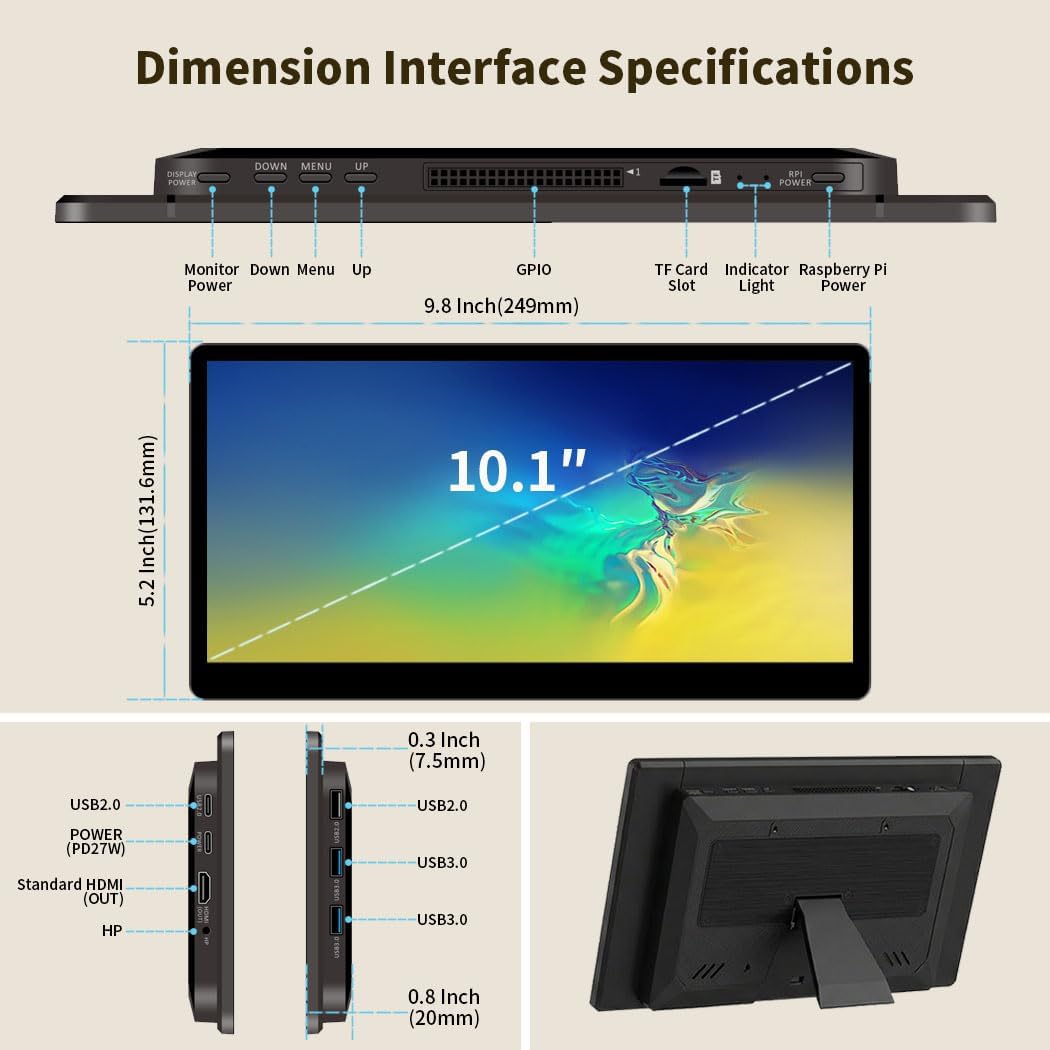 MageCore Touch Scren Monitor 10.1" Compatible with Raspberry Pi CM5 / CM5 Lite Tablet with PCIe ExtenderUSB, HDMI Output, GPIO for STEM, IoT, AI Programming, Learning, Maker Projects