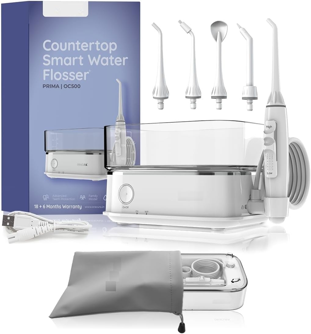 Water Flosser | Two Modes Clean & Massage | 10 Setting Water Pressure | 6 Tips & 600 ml Tank | Family Model