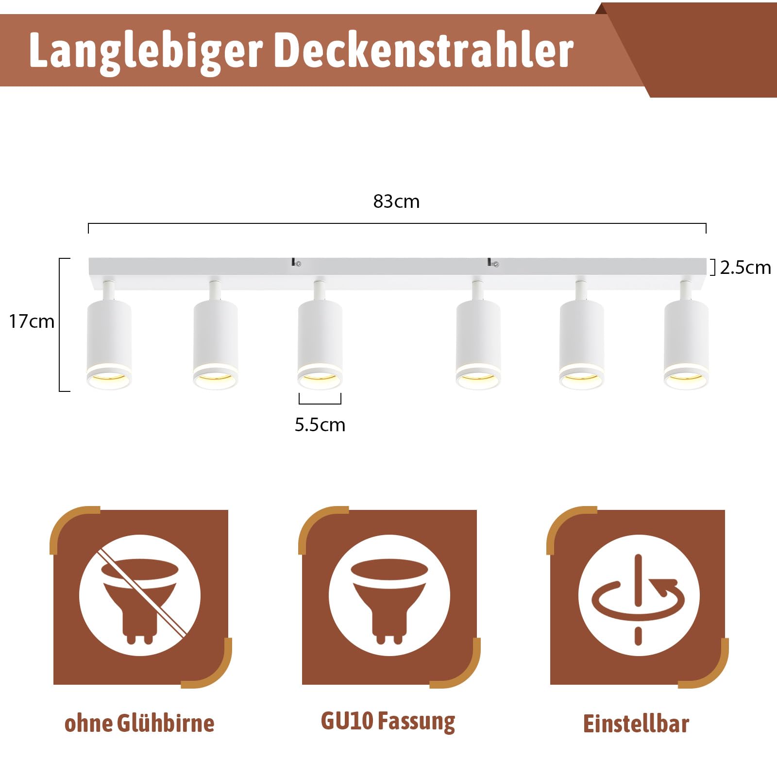 Deckenstrahler 6 Flammig Deckenlampe Schwarz GU10 Strahler für Wohnzimmer | Deckenleuchte Schwenkbar Metall Spotleuchte für Schlafzimmer Küche Wohnzimmer Flur Modern, Ohne Leuchtmittel