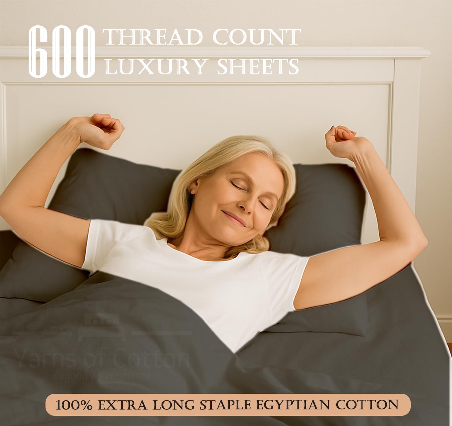 600 Thread Count 100% Long Staple Egyptian Cotton Soft Combed, 4 Piece Sheets Set, Smooth & Soft Sateen Weave, Extra Soft Bed Sheets, Cooling Sheets, Deep Pocket Fitted (King, Dark Grey Solid)