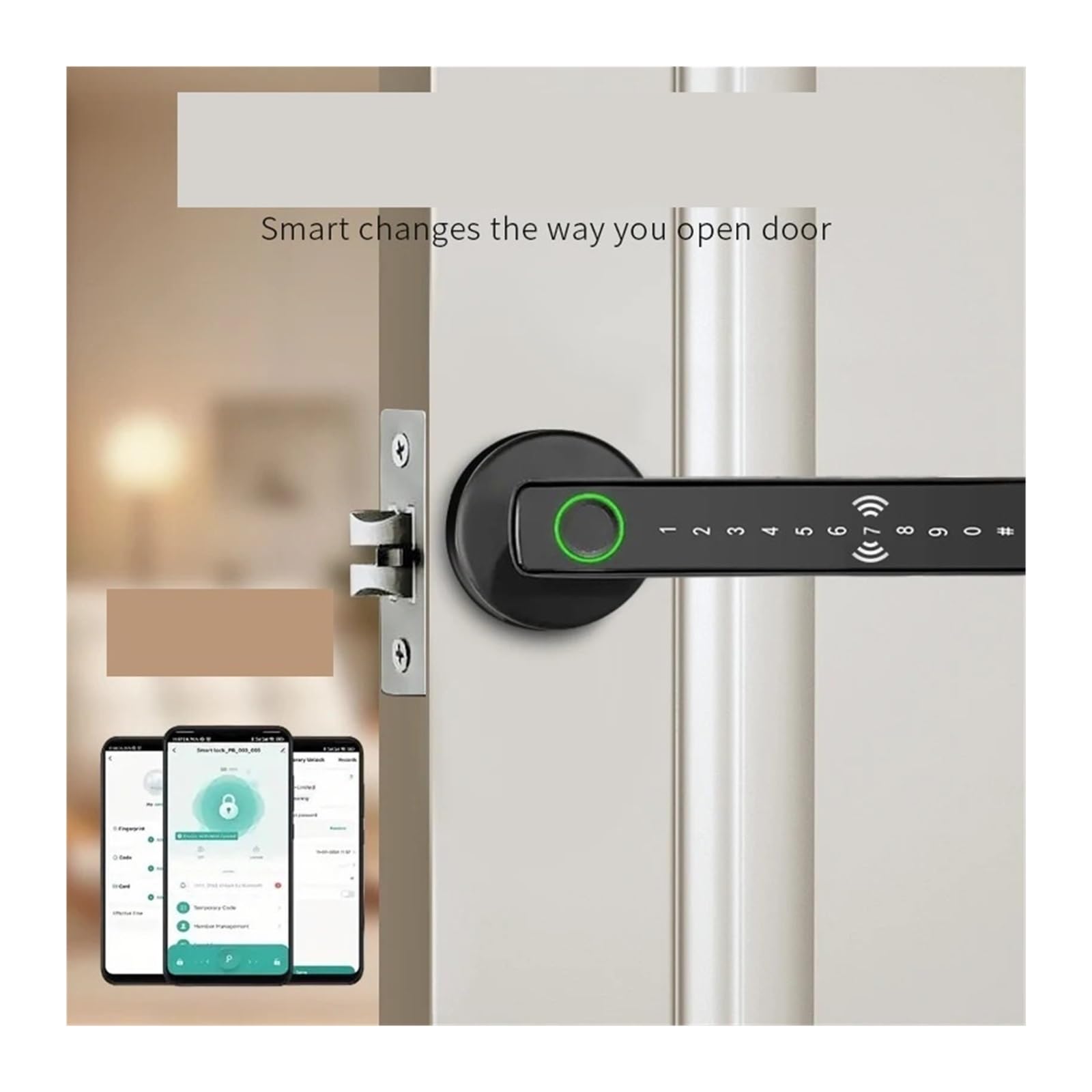 Cerradura inteligente, Cerradura inteligente con huella dactilar for interiores, electrónica, contraseña, llave y Bluetooth, for baño dormitorio(Nero)