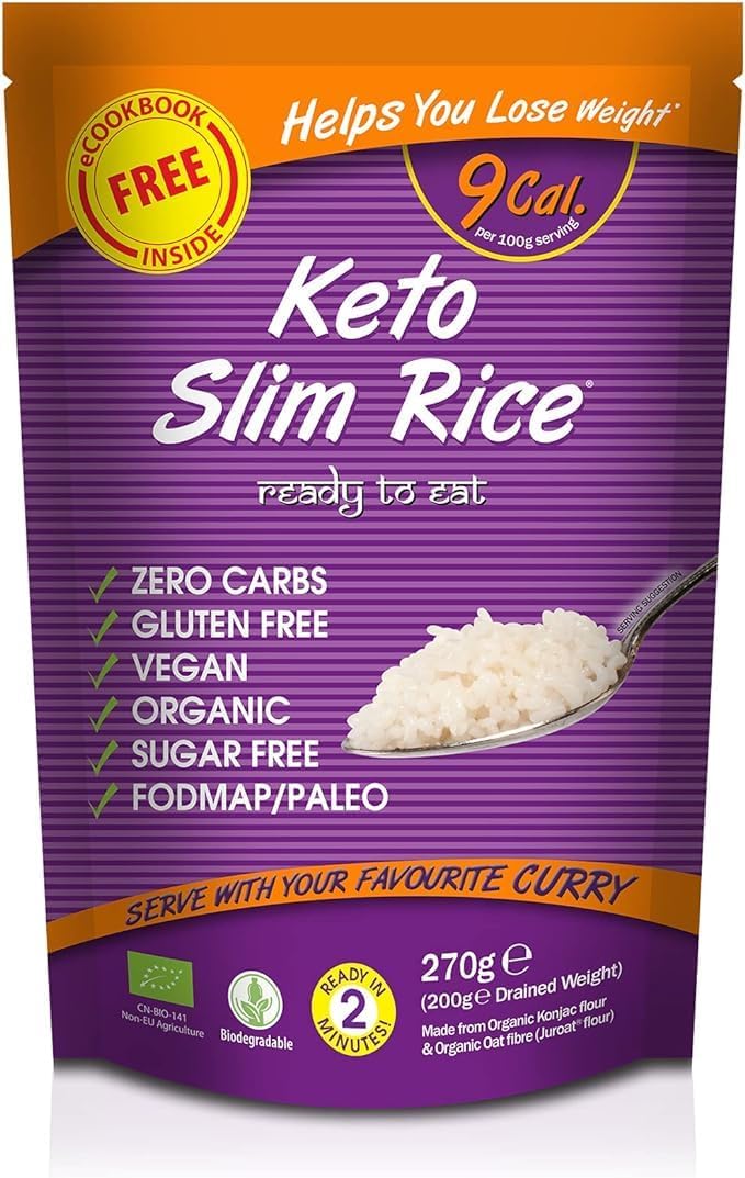 Keto Slim Rice (Pack of 20 x 270g) Instant Organic Konjac Rice, Zero Carb, Low Calorie, Gluten, Fat & Sugar Free, Ready to Eat, Vegan High Fibre Food for Paleo Diet Friendly