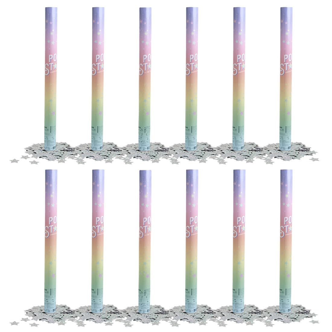 OH YEAH - 12 Stück - Konfettikanone mit Sternen 50 cm - irisierendes Silberkonfetti - Hochzeit - Party - Events - Partykanone 50 cm - einfache Verwendung