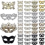 FEQO 48 Pieces Masquerade Mask Vintage Antique Masks Mardi Gras Mask Venetian Masks for Masquerade Party Canival Festival(Black, Gold, Silver, Copper)