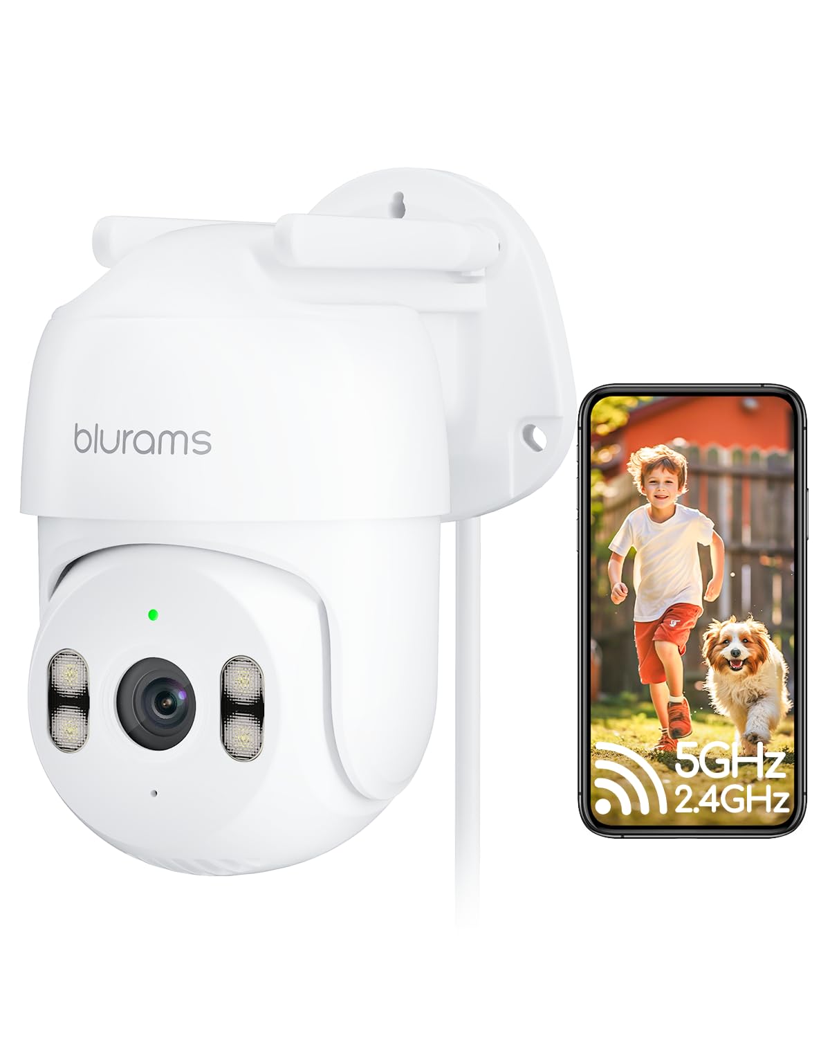 blurams 2K Outdoor Camera Wired, 5GHz/2.4GHz Wi-Fi Cameras for Home Security Outside with 360° PTZ, Color Night Vision, Motion Detection Tracking, Two-Way Audio, IP66 Weatherproof, Works with Alexa