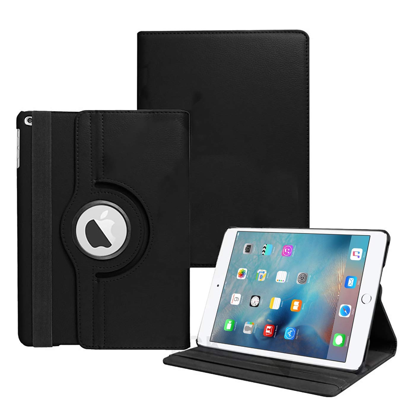 AIDASHINE 360 Degree Rotating Leather Smart Case Cover Stand for iPad Mini 2, Mini 3 (7.9 Inch) A1432, A1454, A1455, A1489, A1601, A1490, A1491, A1599, A1600 - (Black)