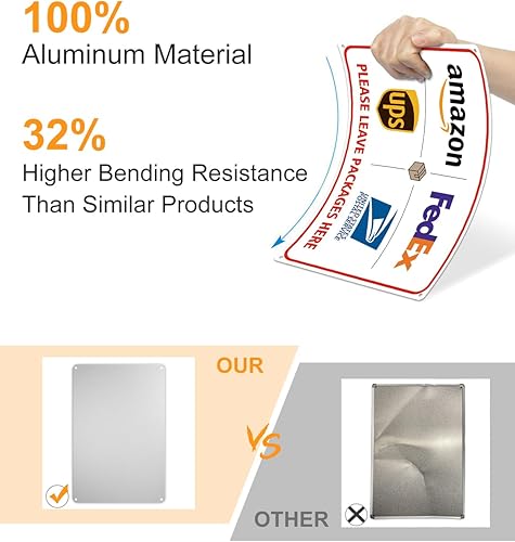 Miniatura 9 de ALKB Cartel de entrega de paquete de aluminio libre de óxido para uso en exteriores, 8 x 12 pulgadas, "Please Leave Package Here" para porche o