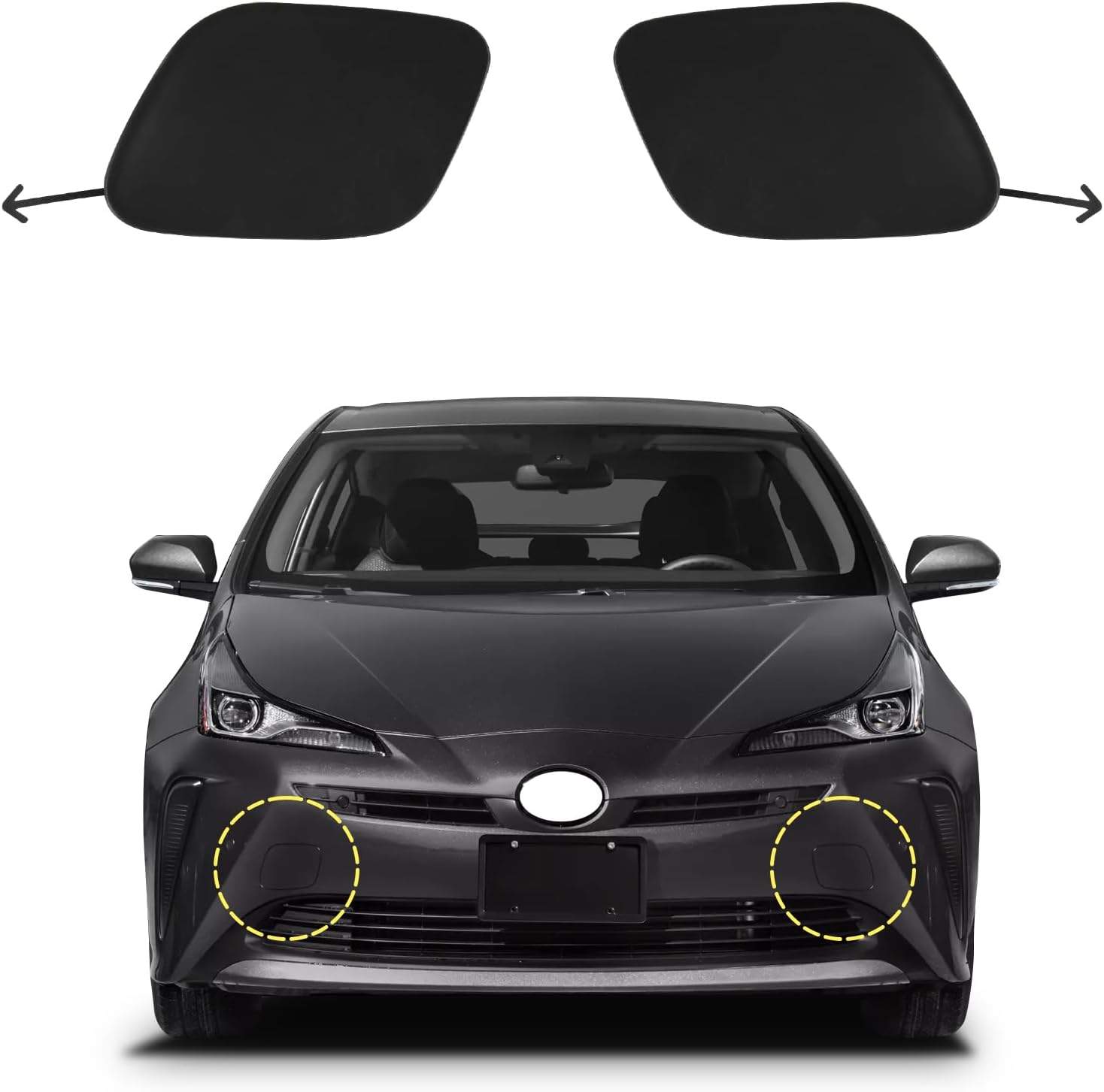 Car Front Bumper Tow Hook Cover Compatible with Toyota Prius 2019 2020 2021 2022 Trailer Cover Cap 52128-47910 52127-47911 Small Lid Towing Eye Cap Unpainted A Pair