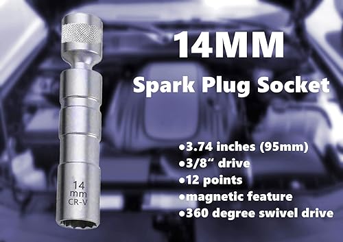 Miniatura 10 de Bujía giratoria magnética de 0.551 in y 0.630 in, unidad de 12 puntos de 38 pulgadas, 360 ajustable de 0.039 pulgadas, juego de enchufes de bujía de