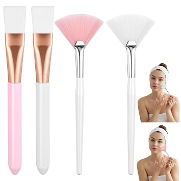 4 Pcs Facial Fan Brushes, Soft Bristle Face Mask Applicator