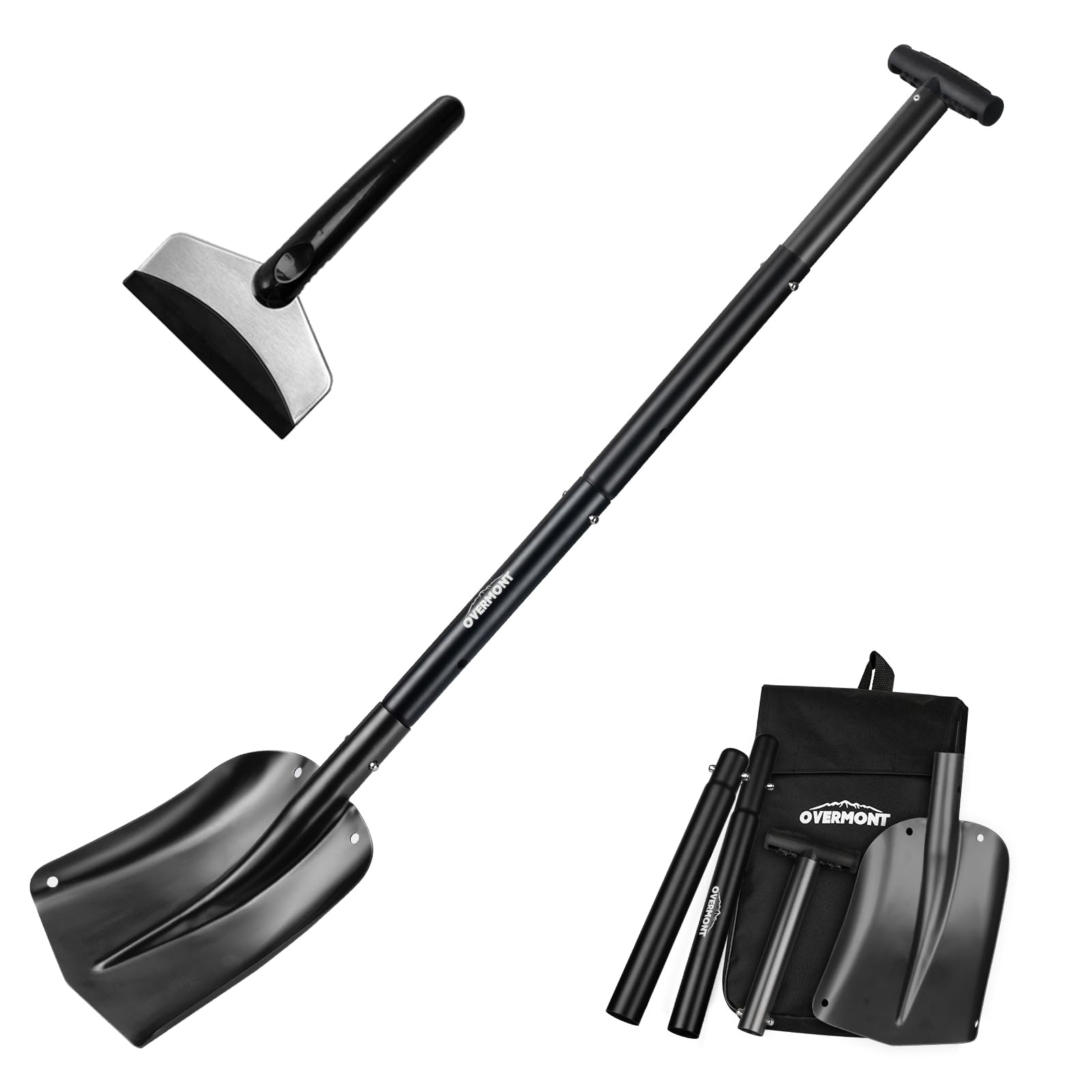 Overmont Folding Emergency Snow Shovel - 32-42 Inch Adjustable Aluminum Shovel