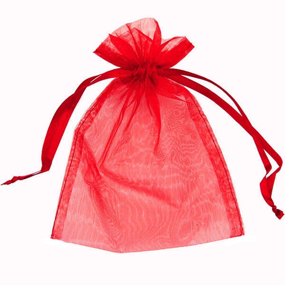 10 Sacchetti Regalo In Organza Rossa Shatchi – 14x10 Cm – Per Bomboniere, Gioielli, Caramelle E Feste