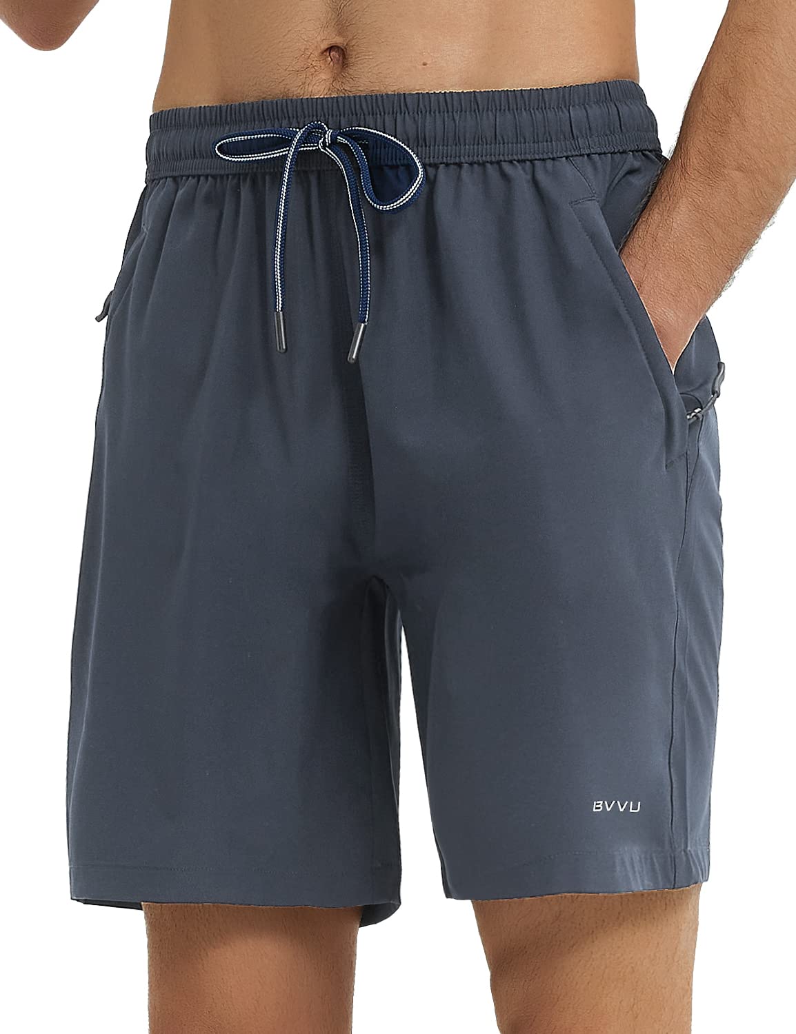 BVVU'BVVU Men's Quick Dry Gym Workout Shorts with Pockets 7'' Lightweight Running Athletic Shorts for Outdoor Casual'