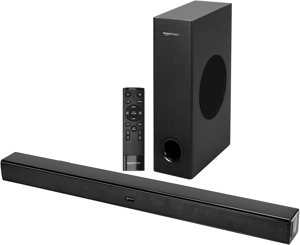 amazon basics Soundbar with Wired Subwoofer, 90W RMS, 2.1 Channel