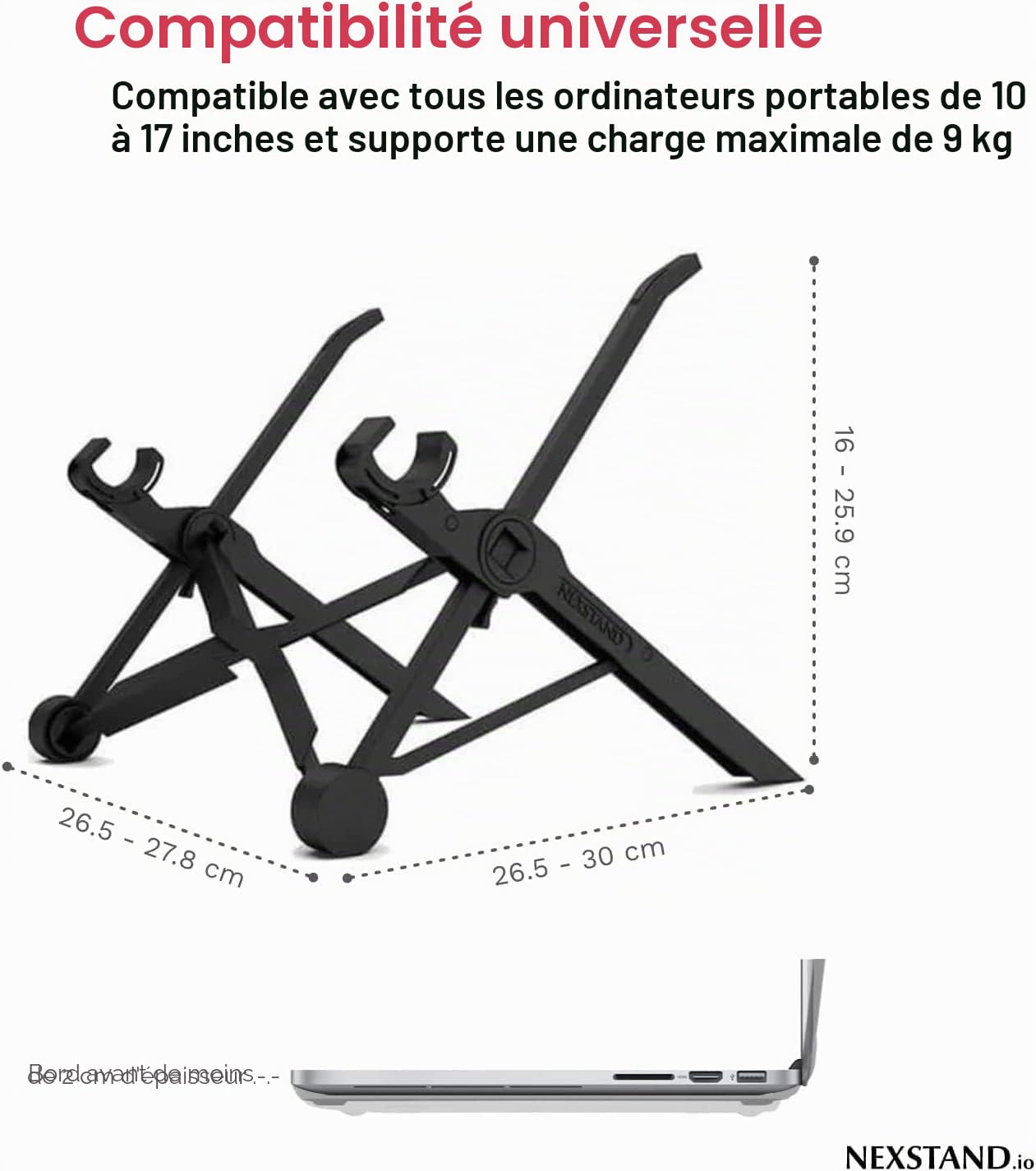 NEXSTAND K2 Support Ordinateur Portable – Léger et Pliable, Ultra Portable, 8 Hauteurs Réglables – pour Bureau, Voyage, MacBook, PC 10-17