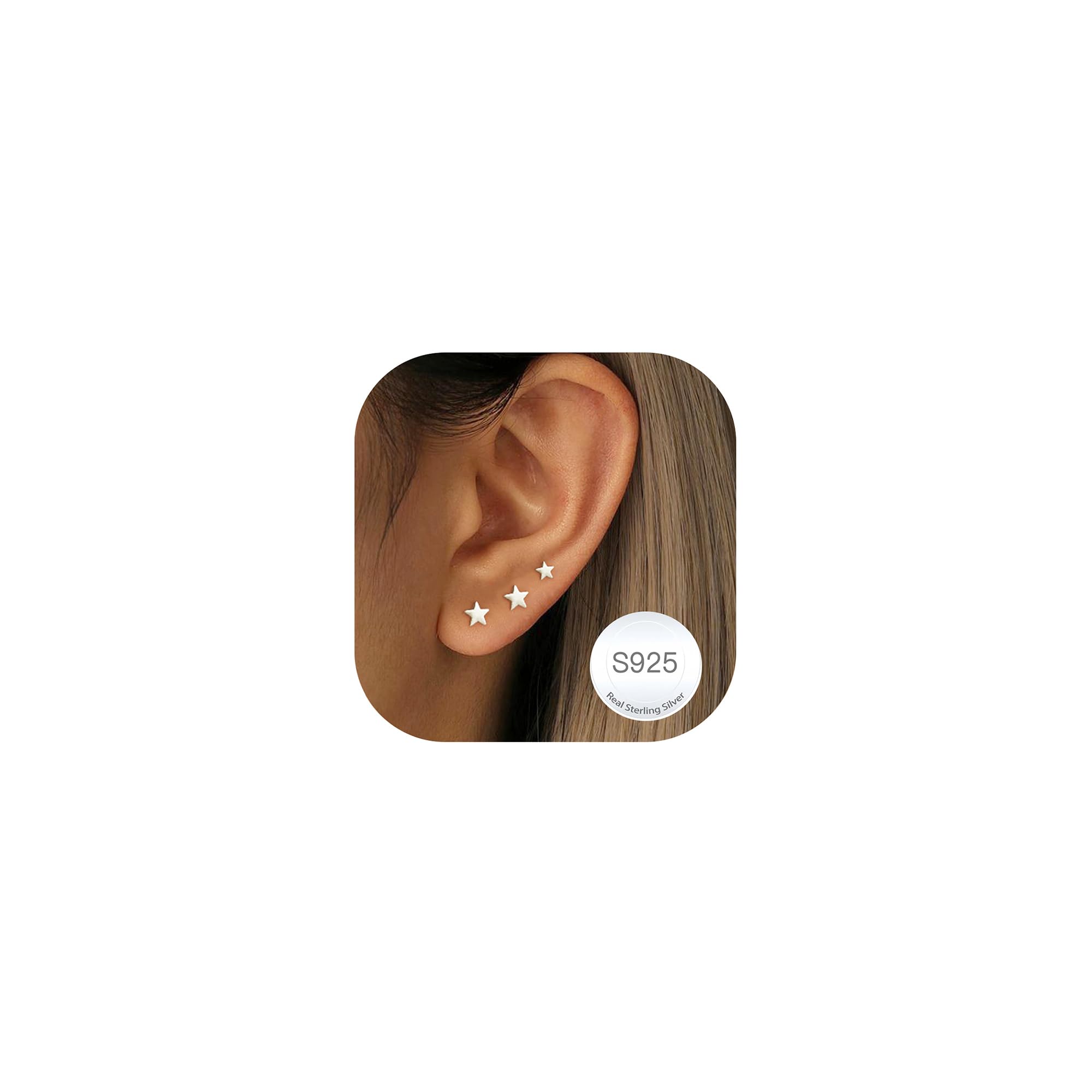 RAJPUTANA 3 Paare Kleine Ohrringe Sterling Silber für Damen Set Hypoallergen 14K Gold Ohrstecker Zartes CZ Stern Punkt Herz Ohrstecker Ohrringe 925 Silber Set Schmuck Geschenke