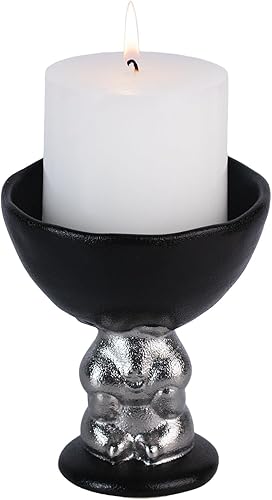 Miniatura 2 de Portavelas de cerámica con base de figura de conejo plateado, soporte de pedestal festoneado negro mate para velas de pilar, diseño inspirado en