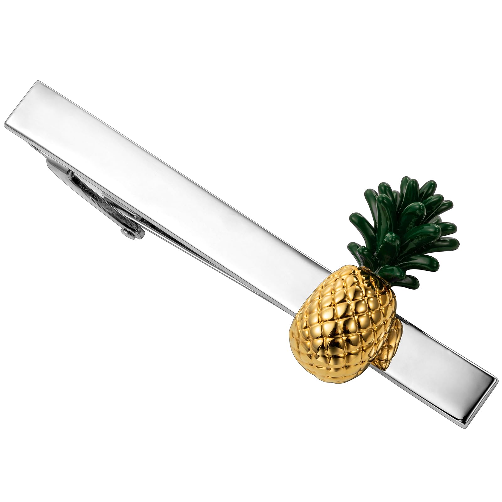 HAWSON 2.2 Inch Men's Tropical Pineapple Tie Clip Silver Tie Bar for Garden Weddings, Office, Luau Parties Botanical Groomsmen Accessories & Nature-Themed Gifts