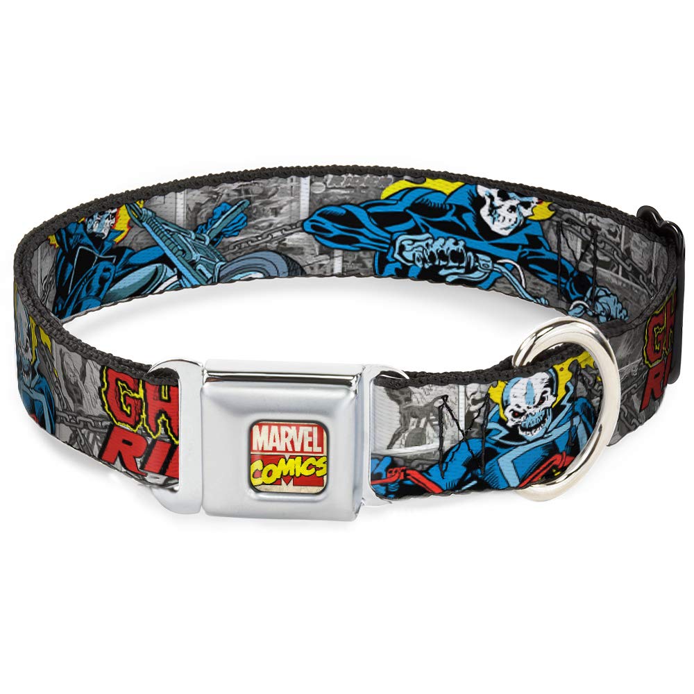Collier chien boucle ceinture de sécurité Ghost Rider nylon large ajustable 45-81cm gris jaune