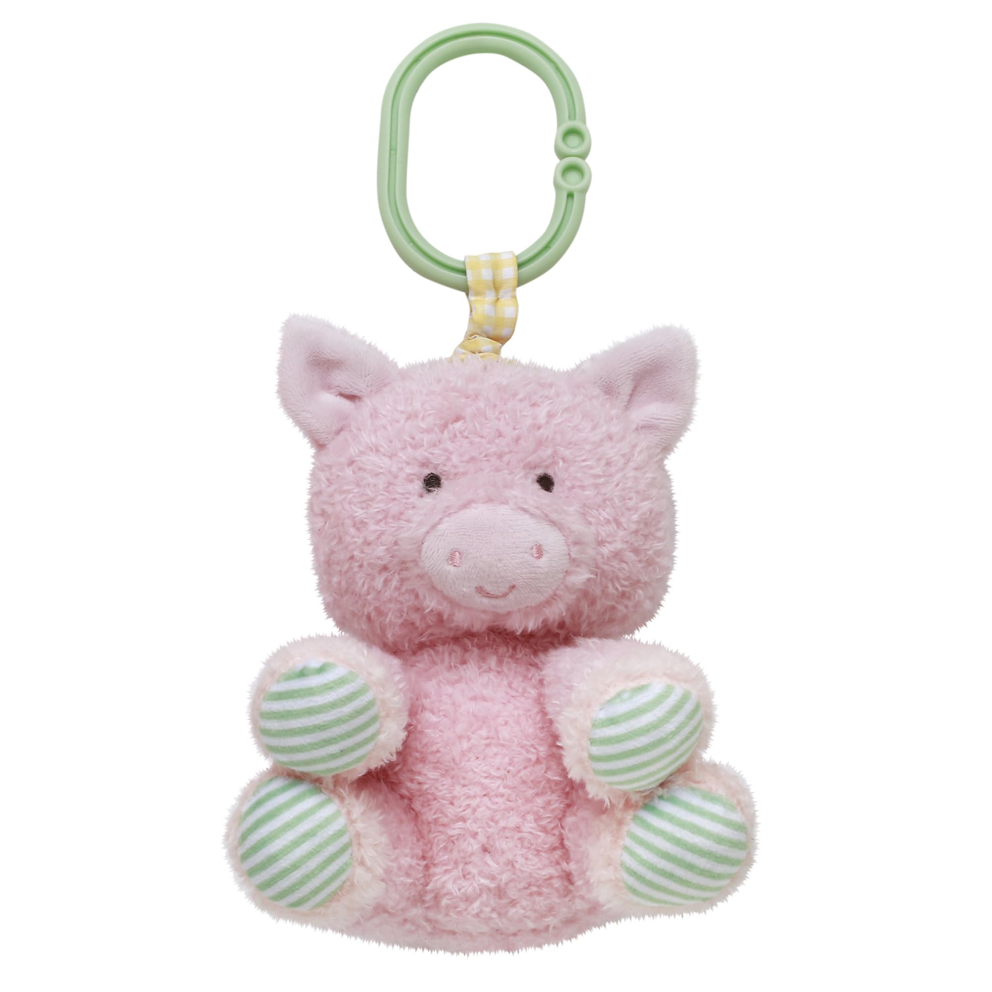Baby Starters Magic Years Pig Chime Toy with Pull and Jiggle Vibration Feature and Travel Hook, Farm Theme, Pink, 8 inch with Hook