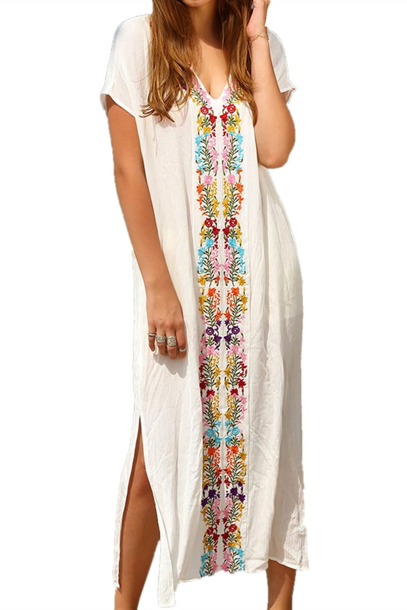YouKD Wemon's Summer Cotton Long Kaftan Maxi Dress Bohemian Swimsuit Beach Cover Up Robes