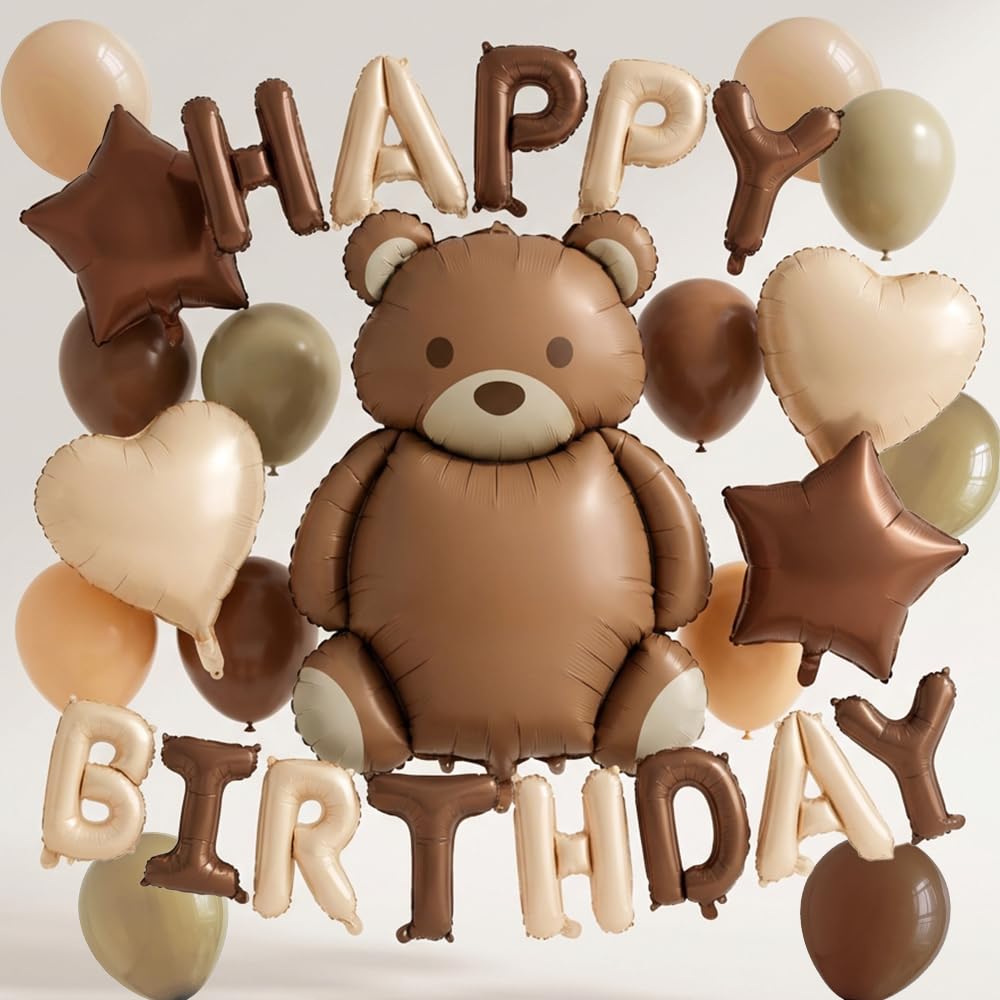 Bear Balloons 30PCS Set - Self-Sealing Foil & Latex Balloons Kit with Stars, Hearts for Birthday Party Decorations Supplies