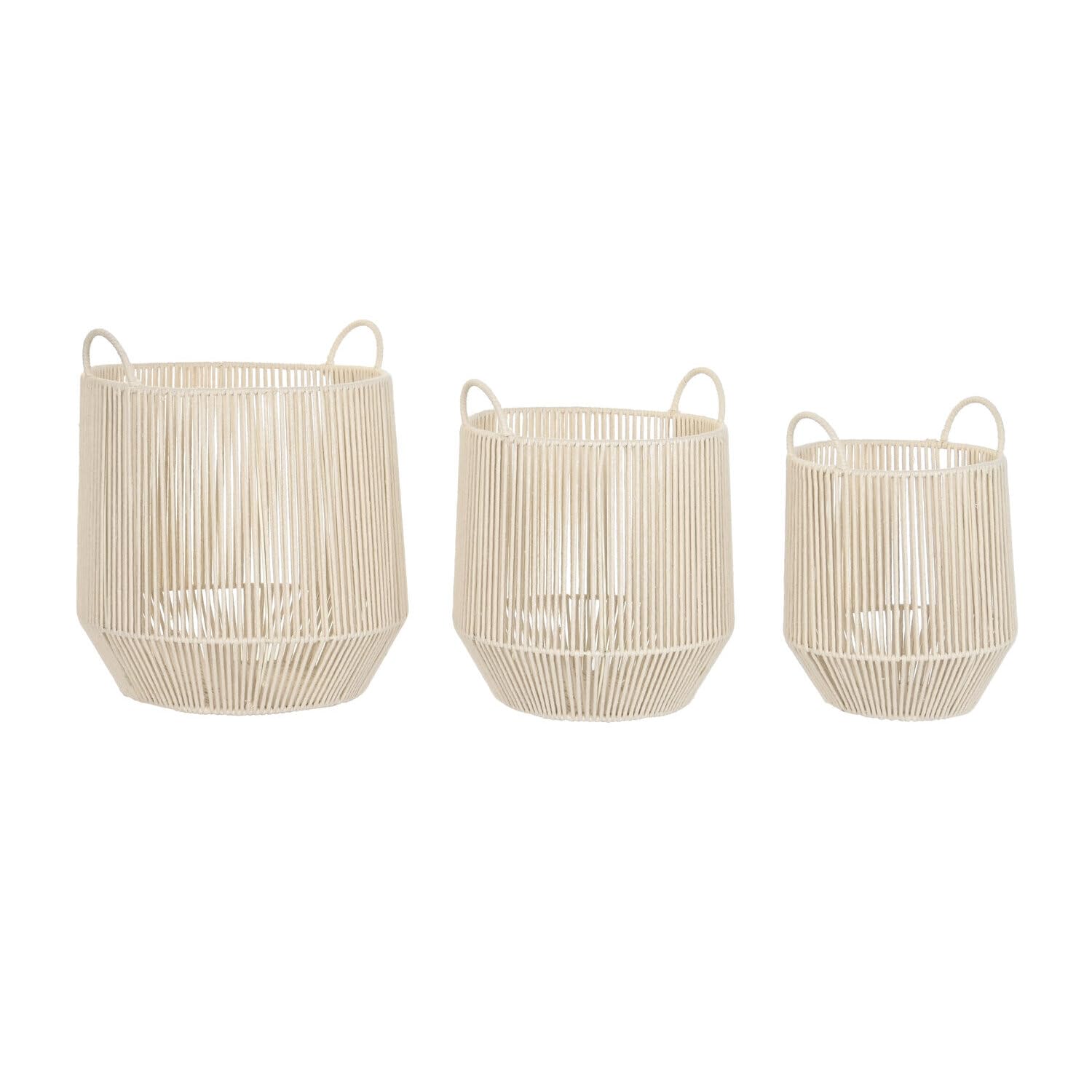 Panier en coton haut de gamme et métal stable beige CESTA de 45 cm de hauteur