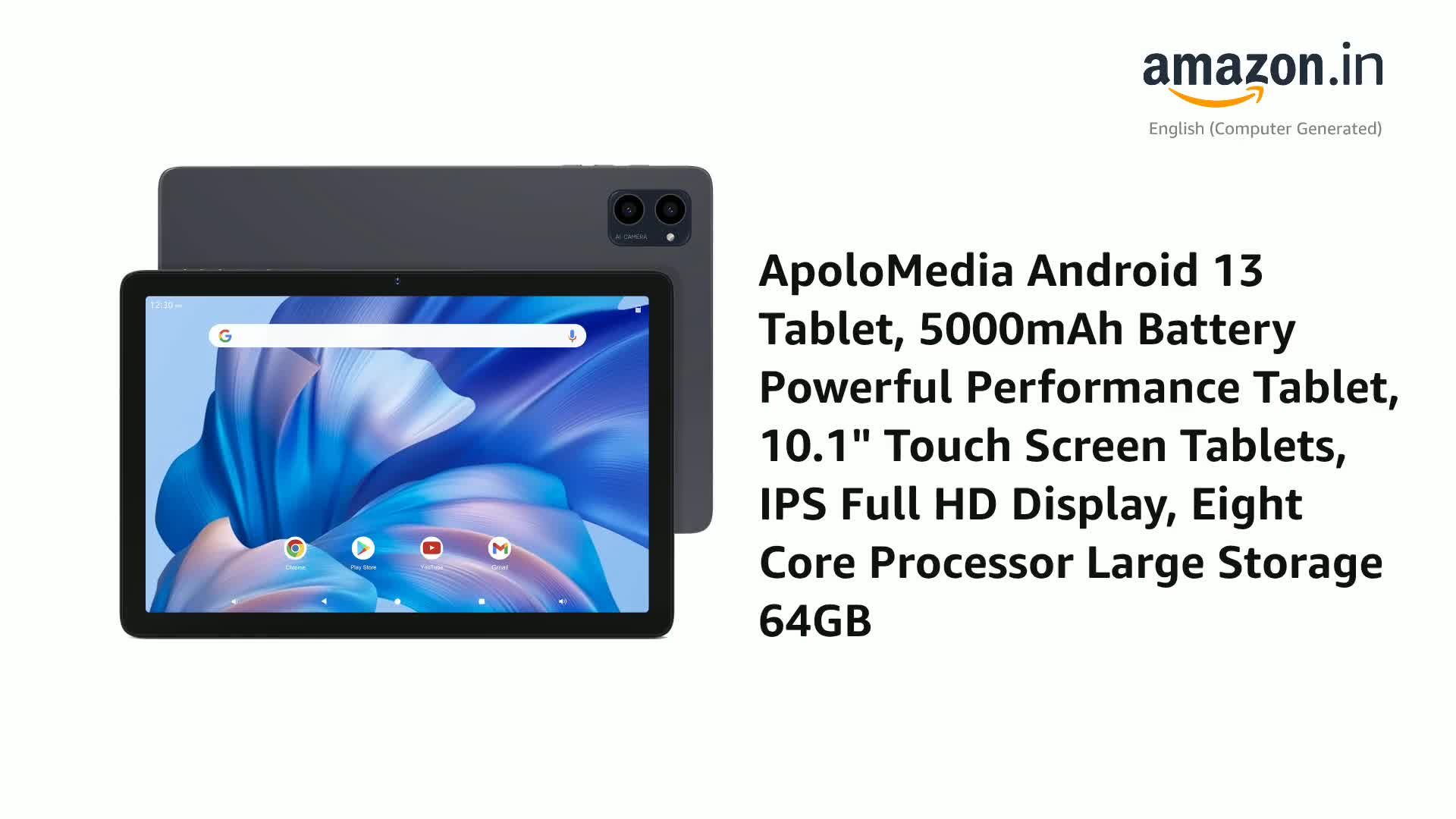 ApoloMedia Android 13 Tablet, 5000mAh Battery Powerful Performance
