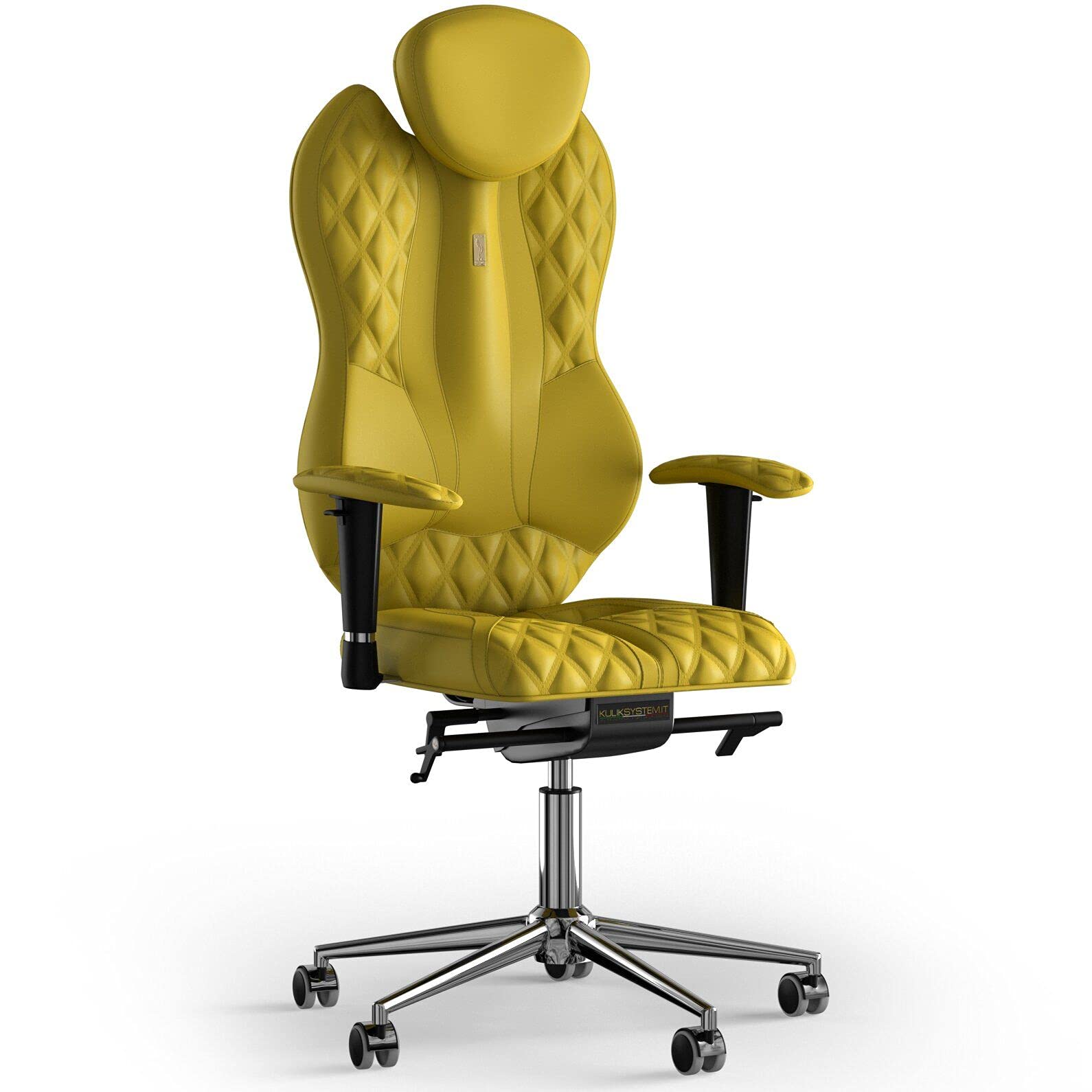 KULIK SYSTEM Ergonomic Office Desk Chair - Comfort & Adjustable Chair with Back Lumbar & Spine Support system for long hours Work |Patented Back Relief Design| GRAND Eco Leather - Yellow Design