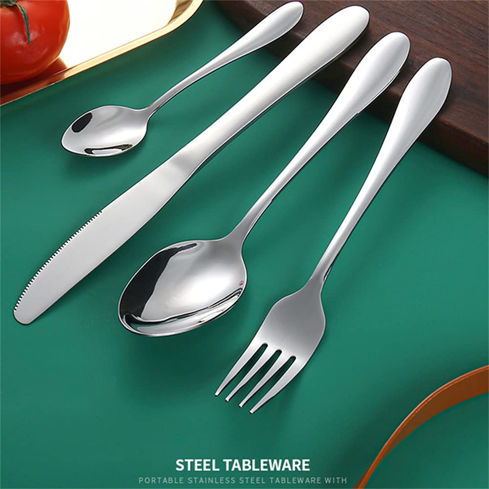 Ensemble De Couverts en Acier Inoxydable Forgé 24Pcs, Conception Classique Et Simple, en Argent d'argent en Acier Inoxydable pour La Maison/Bureau/Fête,Blue Gold
