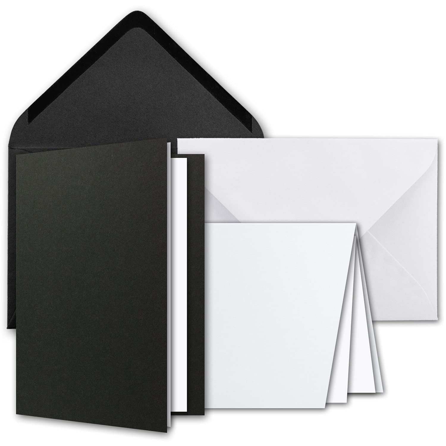 NEUSER PAPIER Pacchetto di biglietti DIN A6 + C6 in bianco e nero, 300 biglietti doppi e 300 buste – con 300 fogli pieghevoli – Set di biglietti con buste