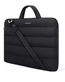13-14 inch Laptop Sleeve Bag with Strap, Puffy Padded Laptop Case with Pocket, Portable MacBook Air/Pro 13 inch Case for Women, Repellent Protective Sleeve Compatible with Dell, HP, Black