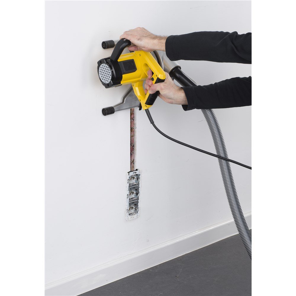 Powerplus POWX0650 - Ranura para pared (150 mm, 1800 W, incluye 2 discos de corte de diamante y estuche, ideal para hormigón, mampostería, paredes de azulejos, suelos