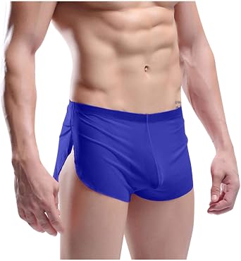 Mens Boxer Briefs Low Rise Split Side Boxer Trunks Breathable Stretch Sexy Underwear Solid Short Leg Underpants