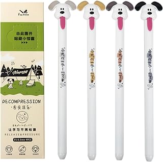 4 Pcs Cute Dog Pens Cartoon Retractable Pens Funny Puppy Gel Pen 0.5mm Fine Point Black Ink Smooth Writing Pen for Women Girls Boys Men Office School Supplies (Pull Tongue-Dog)