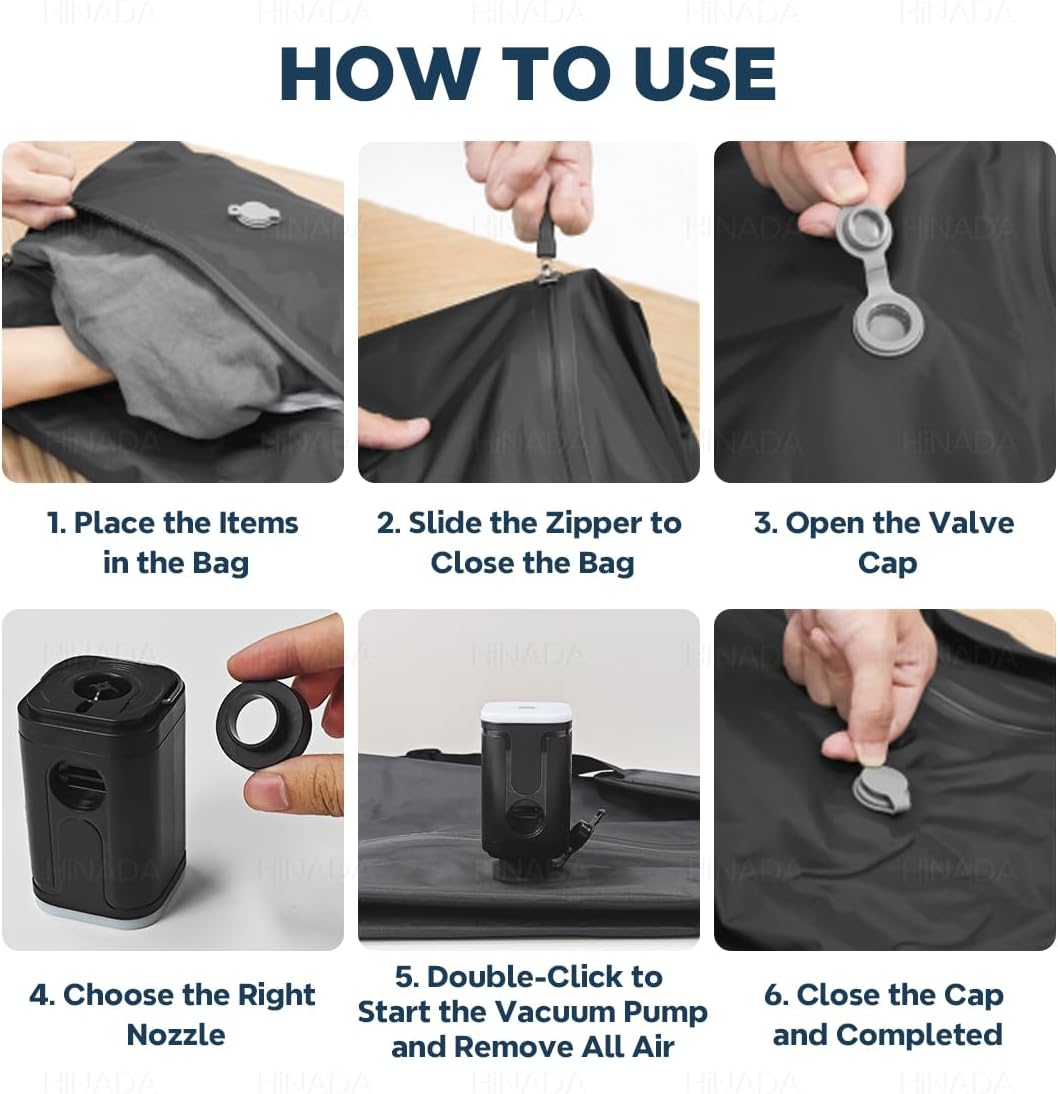 Vacuum Bags for Travel Luggage with Wireless Pump, Travel Pack Vacuum Kit for Carry On Suitcases and Backpack, Vacuum Seal Packing cube for Cloth Packing (2PC + PUMP) - Image 6