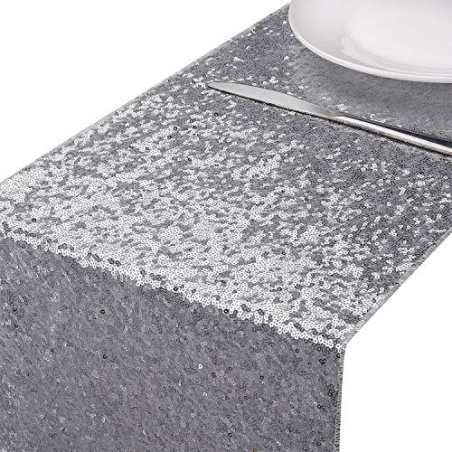 MengH-SHOP Chemin deTable en Paillettes Glitter Nappe pour Marriage Anniversaire Célébration événements Fête Décoration Argent 30 * 280 cm