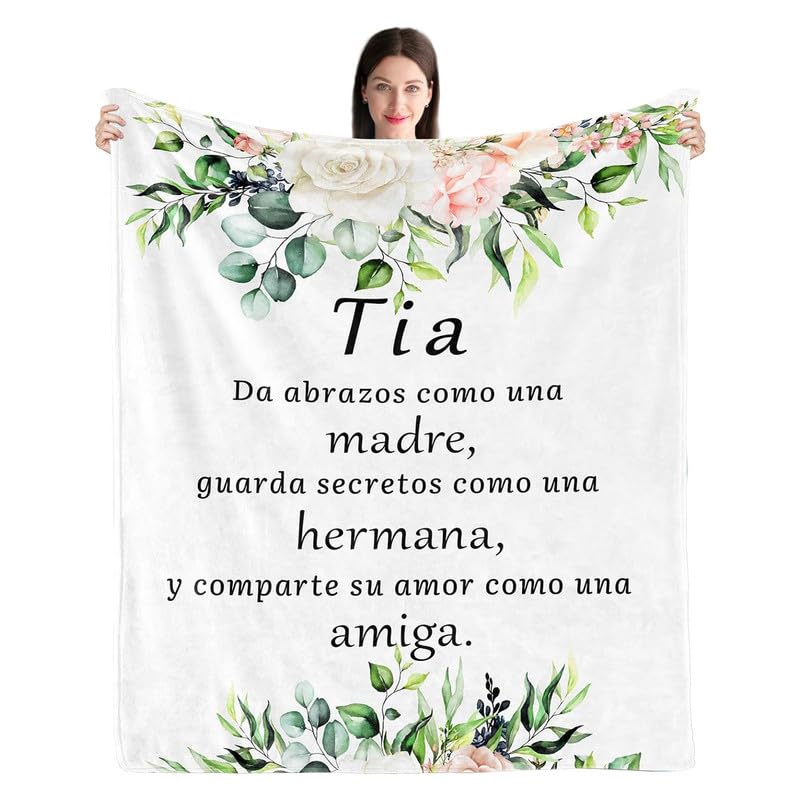 Manta para Mi Tía De Sobrinas y Sobrinos, Mantas Personalizadas de Mensaje Bendición Español, Suave Manta para Sofá Invierno Tía Regalos de Cumpleaños Navidad Halloween Día de la Madre