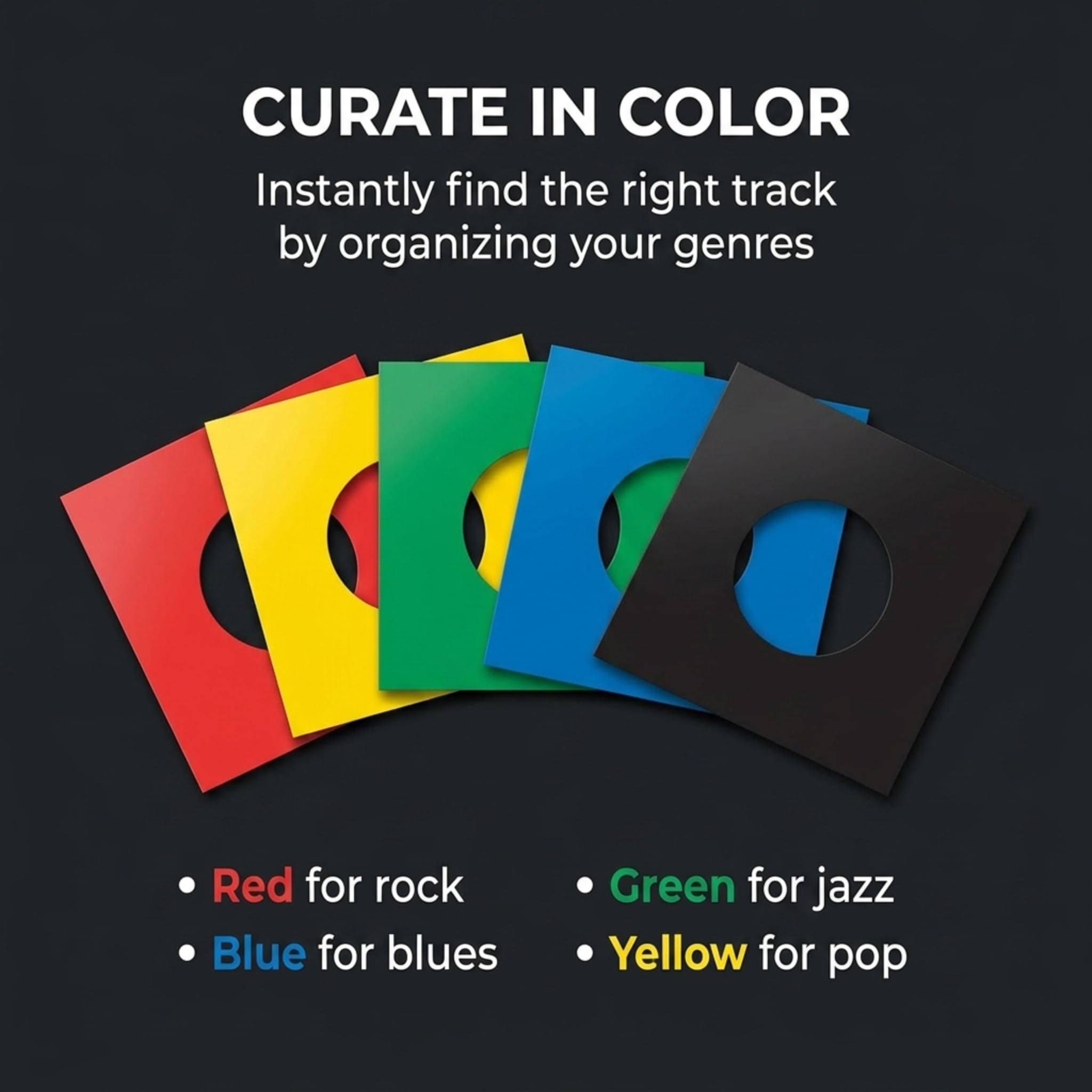 Fundas para discos de vinilo de 45 rpm, protección premium sin ácidos, cubiertas de papel multicolor para discos individuales de 7 pulgadas, paquete de 50