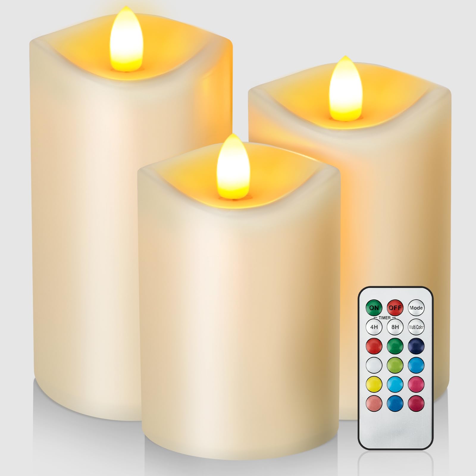 Velas LED, sin llama, velas LED con función de temporizador, 3 unidades de velas LED con mando a distancia, velas con mando a distancia de 18 teclas, velas eléctricas simuladas para decoración