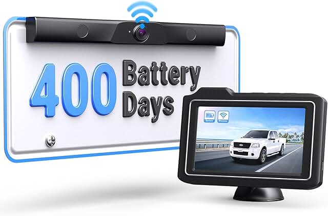 eRapta Battery Wireless Backup Camera ADC5, Stable Signal 5'' HD Monitor, IP69K Rear View Camera for Trucks Car RV etc