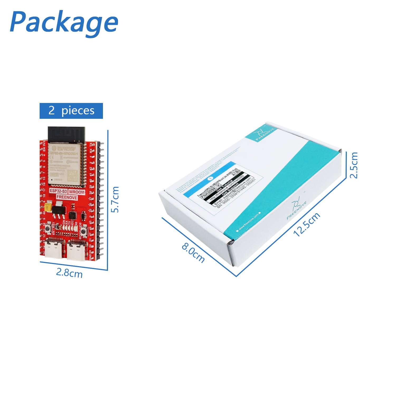 Freenove ESP32-S3 Board Lite 16 MB Flash 2 Pack Dual-core 32-bit 240 MHz Microcontroller Wireless Python C