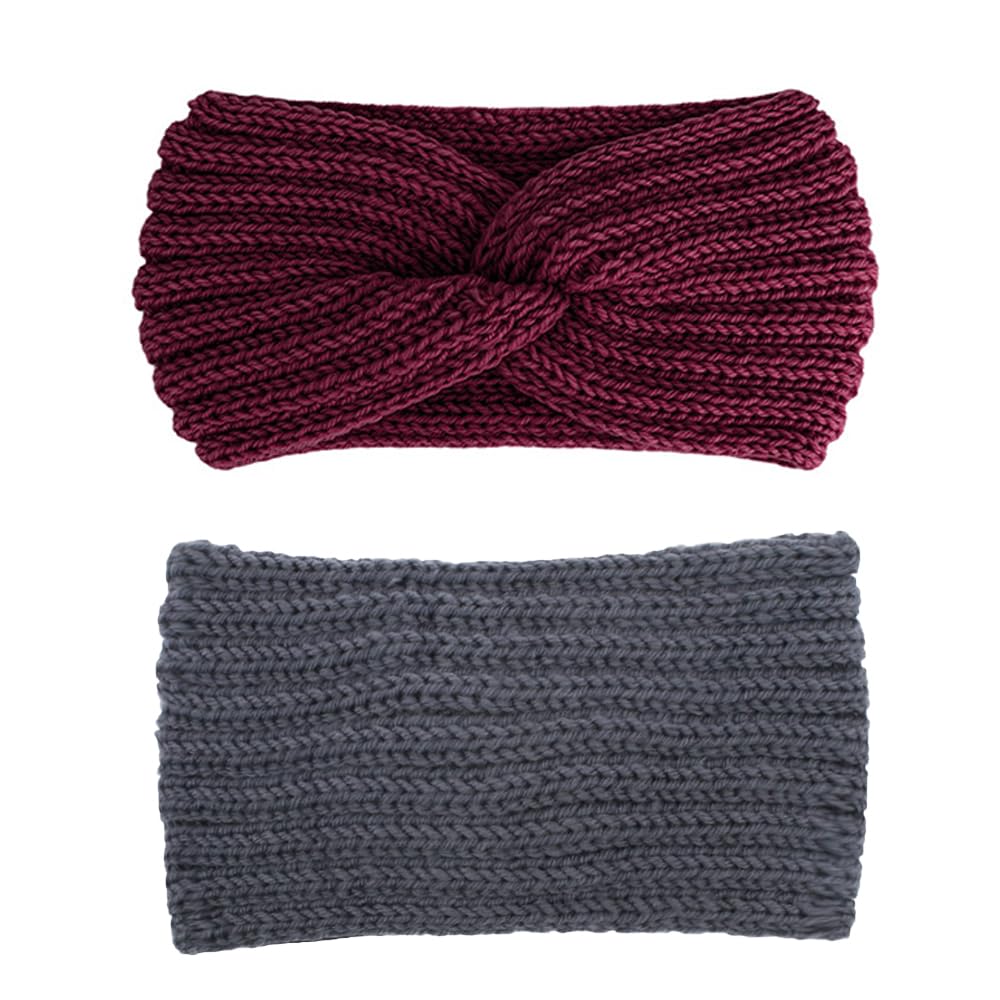 AOPRIE Winter Headbands for Women Girls Ear Warmers for Women Ear Covers for Cold Weather Knit Wide Thick headbands for Women Girls Gray Black Red Pink White, 5 Pack image 2