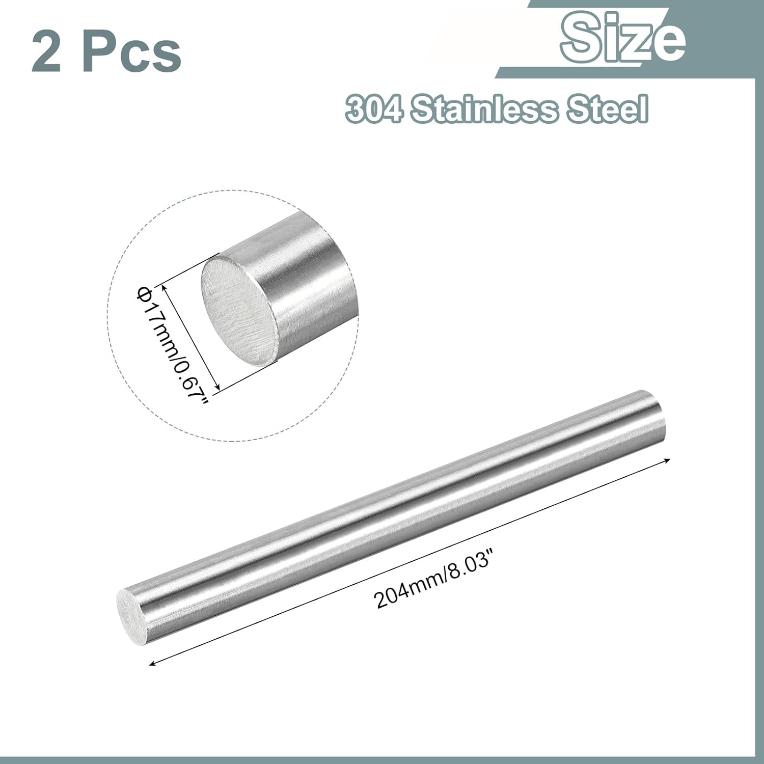 2 Pieces 304 Stainless Steel Bars 17 mm x 204 mm Full Metal Shafts Round Bar Lathe Material for Modeling Airplanes Cars Ships DIY Metal Processing