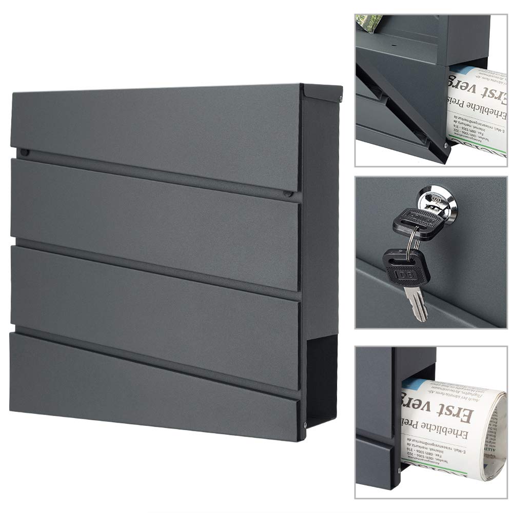 MONZANA® Buzón de Correos Exterior de Acero Individual Pared Portaperiódicos Montaje Fácil Antracita