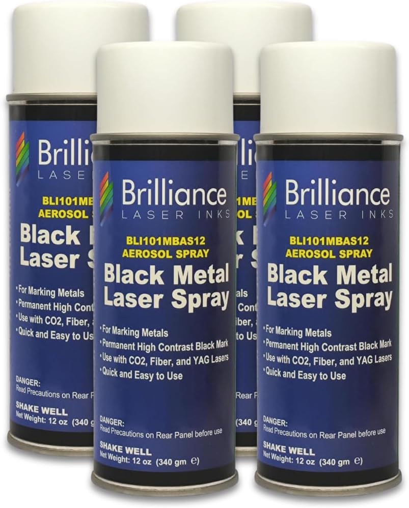 Pack of 4 - BLI101-12 Oz - Aerosol Black Laser Ink for Metals Marking - CO2 Laser - Fiber Laser - YAG, Durable, Permanent, High Contrast, Brilliance Laser Inks