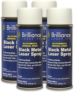 Pack of 4 - BLI101-12 Oz - Aerosol Black Laser Ink for Metals Marking - CO2 Laser - Fiber Laser - YAG, Durable, Permanent, High Contrast, Brilliance Laser Inks